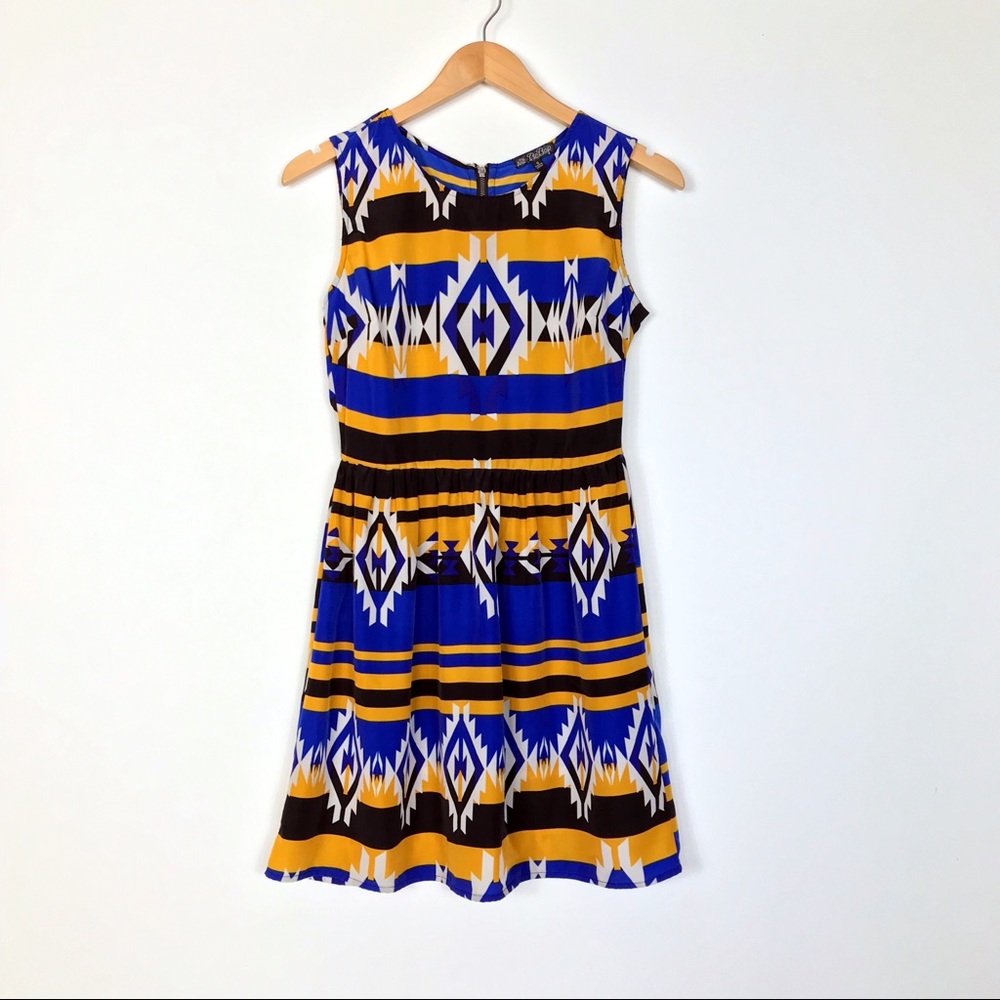 BeBop Aztec/Tribal Print Blue/Yellow Dress - S